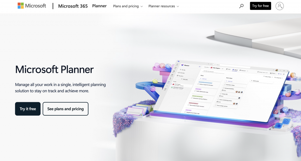 Screenshot of Microsoft Planner aka Microsoft Project's landing page
